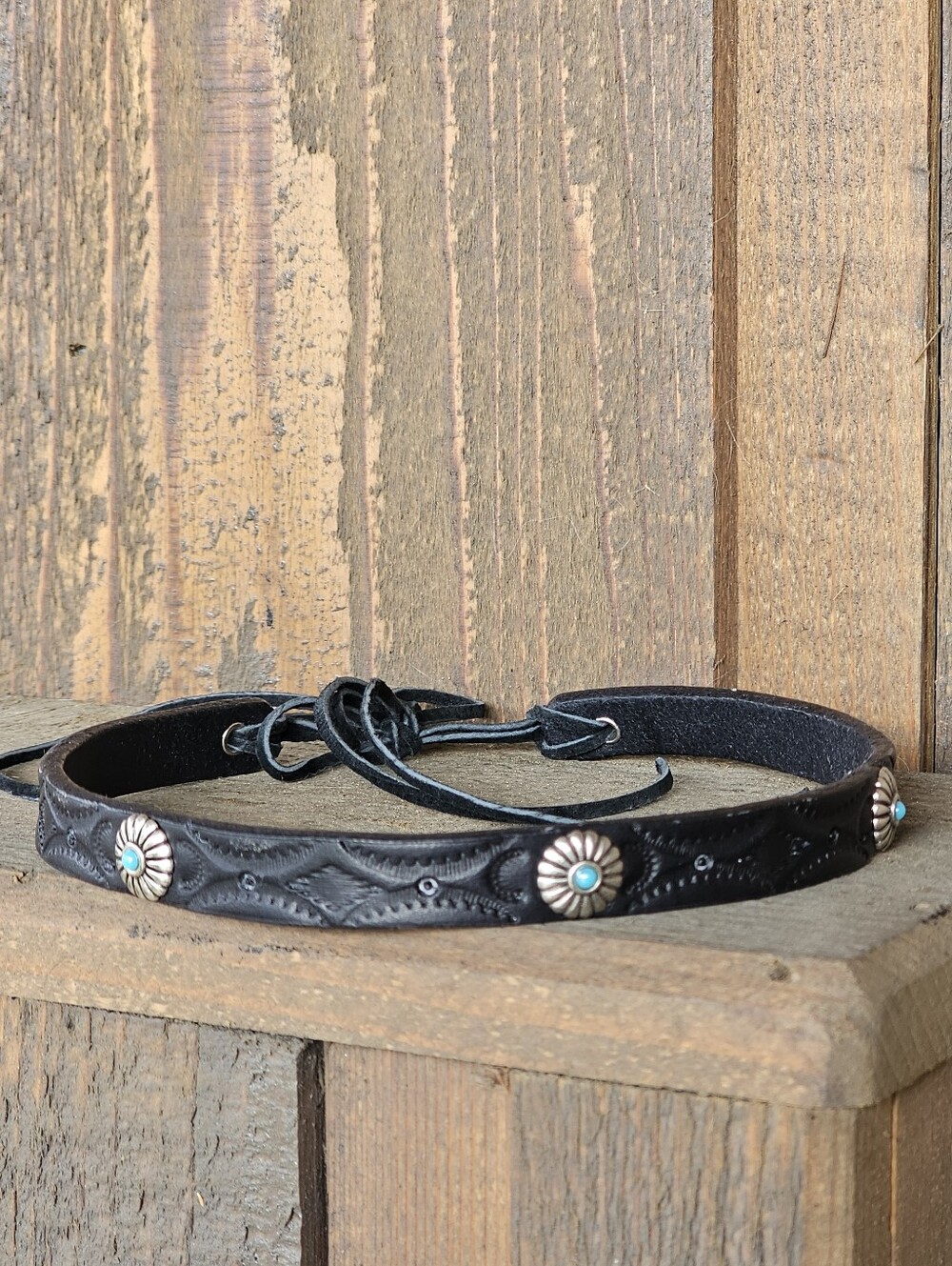 Made in BC Black Leather Choker Necklace with Turquoise Accents
